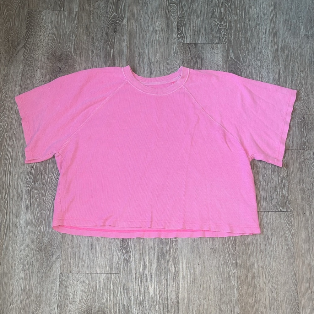 aerie Short Sleeve Thermal Tee in Hot Pink - Picture 2 of 6